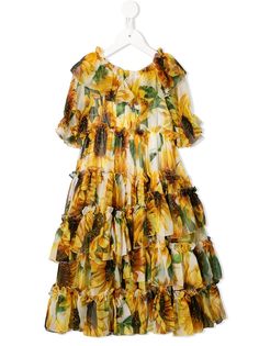 Dolce & Gabbana Kids длинное платье с оборками и принтом