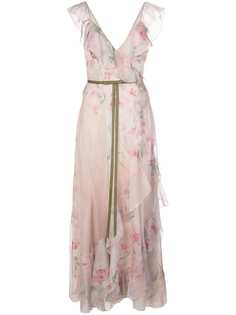 Marchesa Notte длинное платье с оборками и цветочным принтом
