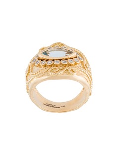 Aurelie Bidermann кольцо Cashmere из желтого золота с аквамарином и бриллиантами