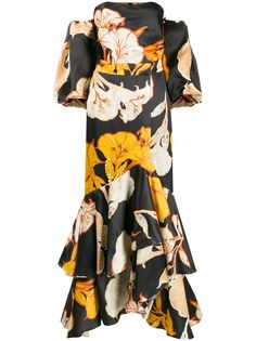 Johanna Ortiz платье миди с открытыми плечами и цветочным принтом