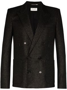Saint Laurent двубортный пиджак в тонкую полоску