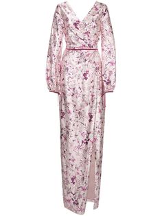 Marchesa Notte длинное платье с цветочным принтом и драпировкой
