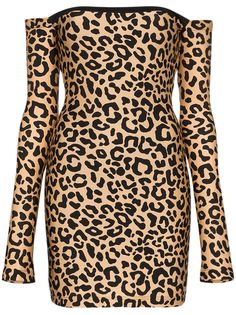Halpern платье мини с открытыми плечами и леопардовым принтом