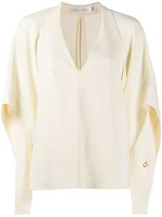Victoria Beckham блузка с драпировкой на рукавах и глубоким V-образным вырезом