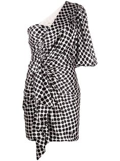 Alexandre Vauthier атласное платье на одно плечо в горох