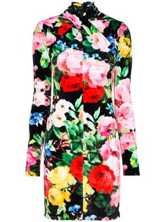 Richard Quinn платье мини с цветочным принтом и драпировкой