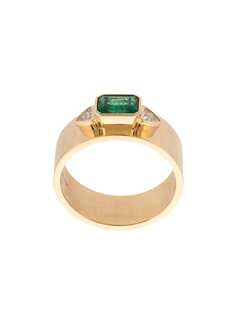 Azlee кольцо из желтого золота с бриллиантами и изумрудом