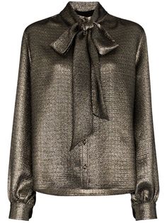 Saint Laurent блузка из ткани ламе с бантом