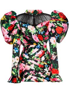 Richard Quinn платье с цветочным принтом и объемными рукавами