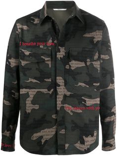 Valentino куртка-рубашка с камуфляжным принтом и вышивкой