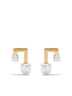 TASAKI золотые серьги-гвоздики Balance Note Collection Line с жемчугом акойя и бриллиантами