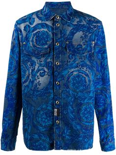 Versace Jeans Couture джинсовая рубашка с парчовым узором