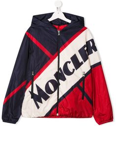Moncler Enfant непромокаемая куртка на молнии в стиле колор-блок