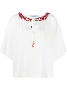 Blumarine блузка с бусинами на воротнике и спущенными плечами
