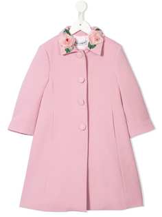 Dolce & Gabbana Kids однобортное пальто с цветочной аппликацией