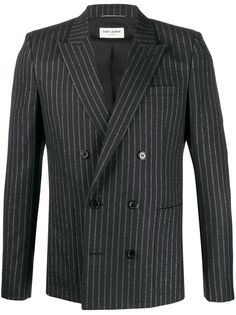 Saint Laurent двубортный блейзер в тонкую полоску