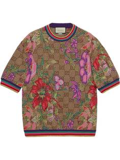 Gucci футболка с узором GG Supreme и принтом Flora