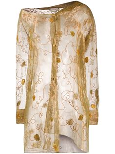 Romeo Gigli Pre-Owned полупрозрачная рубашка 1999-го года с цветочной вышивкой
