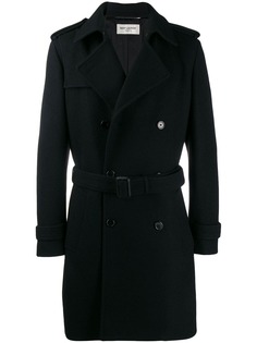 Saint Laurent двубортное пальто с поясом