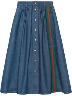 Gucci джинсовая юбка миди с отделкой Web и логотипом Interlocking G