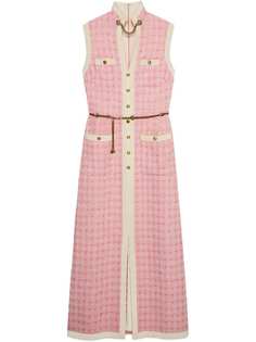 Gucci длинное твидовое платье с цепочным поясом