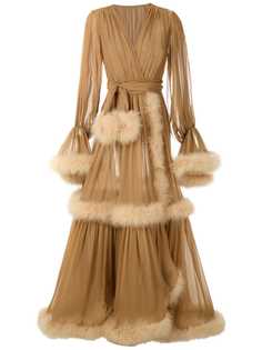 Dolce & Gabbana длинное платье с запахом и перьями
