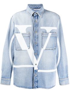Valentino джинсовая рубашка оверсайз с логотипом VLogo