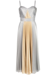 Marchesa Notte плиссированное длинное платье с эффектом металлик