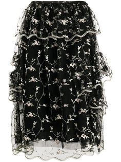 Simone Rocha юбка с цветочной вышивкой и оборками