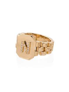 SHAY кольцо с инициалом N из желтого золота с бриллиантами