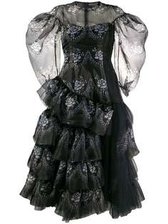 Simone Rocha платье миди асимметричного кроя с объемными рукавами