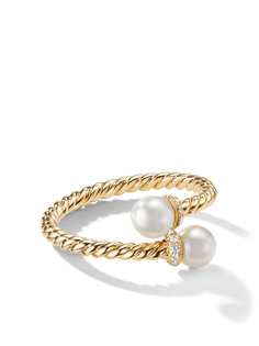 David Yurman кольцо Petite Solari Bypass из желтого золота с жемчугом и бриллиантами