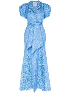 Rosie Assoulin жаккардовое платье макси с пышными рукавами и цветочным узором