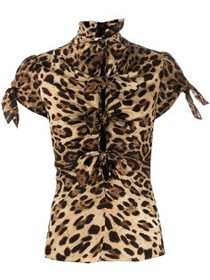 Dolce & Gabbana блузка с завязками и леопардовым принтом