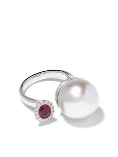 Yoko London золотое кольцо Belgravia с жемчугом и бриллиантами с рубином