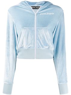 Palm Angels бархатная укороченная куртка на молнии