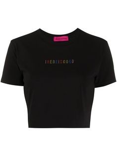 IRENEISGOOD укороченная футболка с логотипом из страз