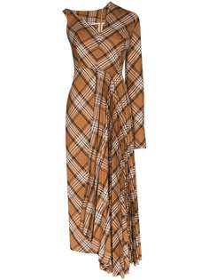 A.W.A.K.E. Mode checked asymmetric pleated midi dress