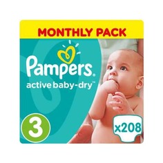 PAMPERS подгузники Active Baby-Dry Midi, 6-10 кг, 3 размер, 208 шт. Noname