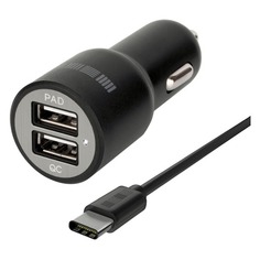 Автомобильное зарядное устройство Interstep 49407, 2xUSB, USB type-C, 2.4A, черный [is-cc-typcqcrtb-000b201]