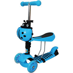Трехколесный самокат 1Toy 3 в 1 с сиденьем, голубой