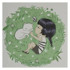 Картина на холсте «Девочка с котом» 30х30 см