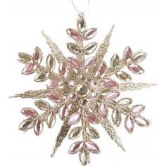 Украшение новогоднее «Снежинка», 13 см, цвет розовый/золотой