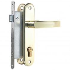 Замок врезной с ручками на планке ЗВ-4, сталь, цвет золотой ПроСам