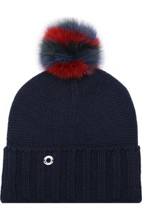 Кашемировая шапка funny fox hat с меховым помпоном