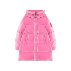 Пуховое пальто с текстильной отделкой и капюшоном Moncler Enfant