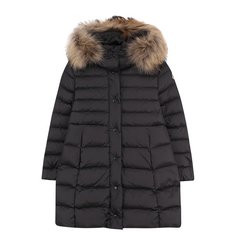 Пуховое пальто на молнии с капюшоном и меховой отделкой Moncler Enfant