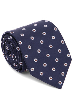 Шелковый галстук с узором 16-10 H-1 Синий Белый цветы Franco Bassi