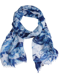 Шарф льняной с принтом 175/1423 голубой Bertolo