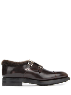 Кожаные туфли-монки с мехом Santoni